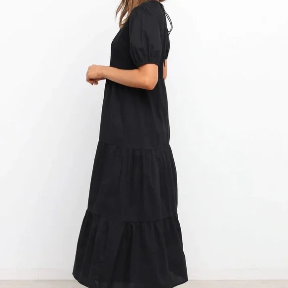 Black shirred midi dress - Picture 3 of 6